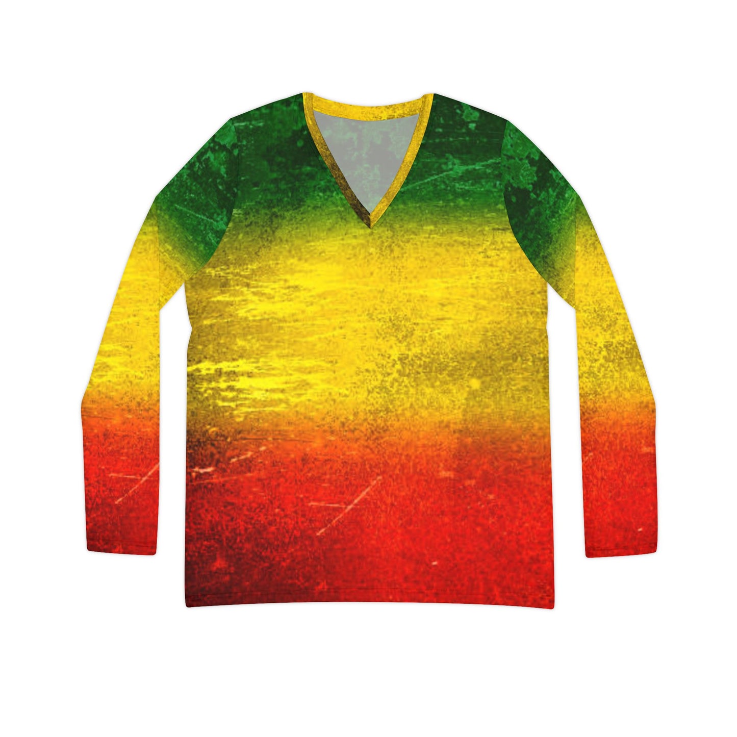 Rasta V-Neck Long Sleeve Shirt - Colorful Gradient Design for Women