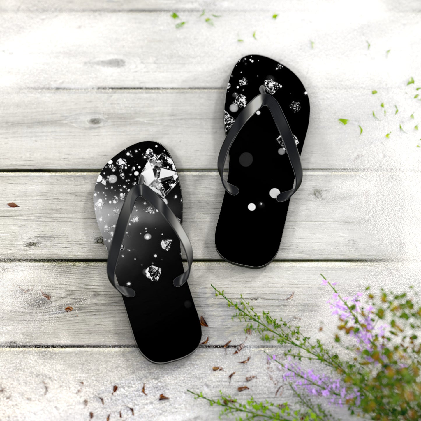 Elegant Black Diamond Flip Flops - Glamorous Summer Footwear