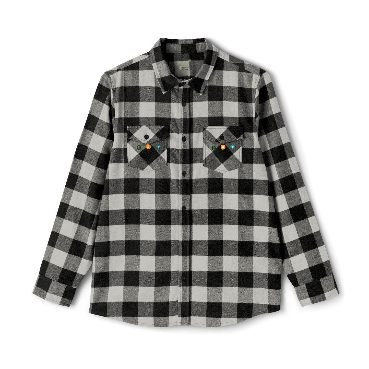 Crypto logo Cozy Unisex Flannel Shirt - Classic Black and Green Checkered Pattern