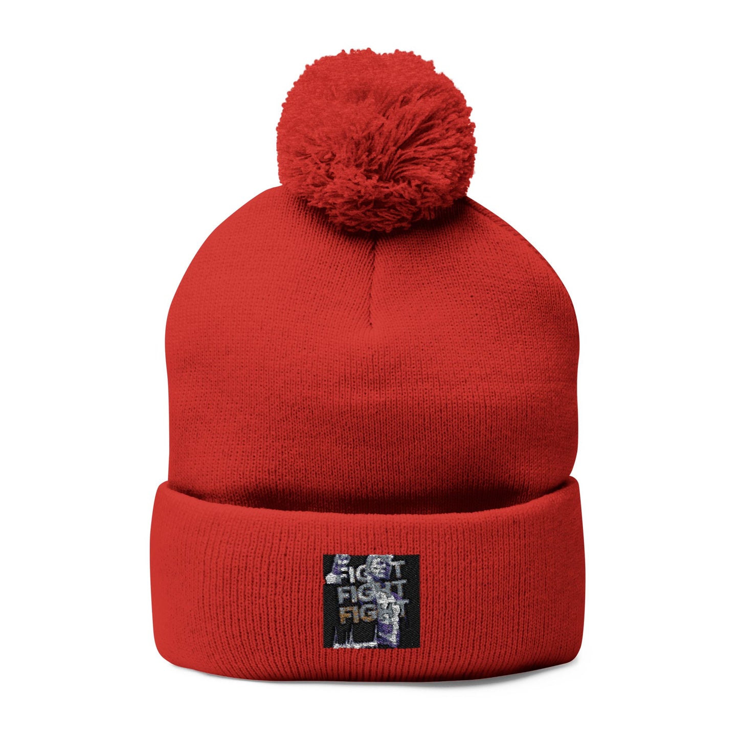 Embroidered Pom-Pom Knit Cap - Cozy Winter Beanie for Fighting Spirit