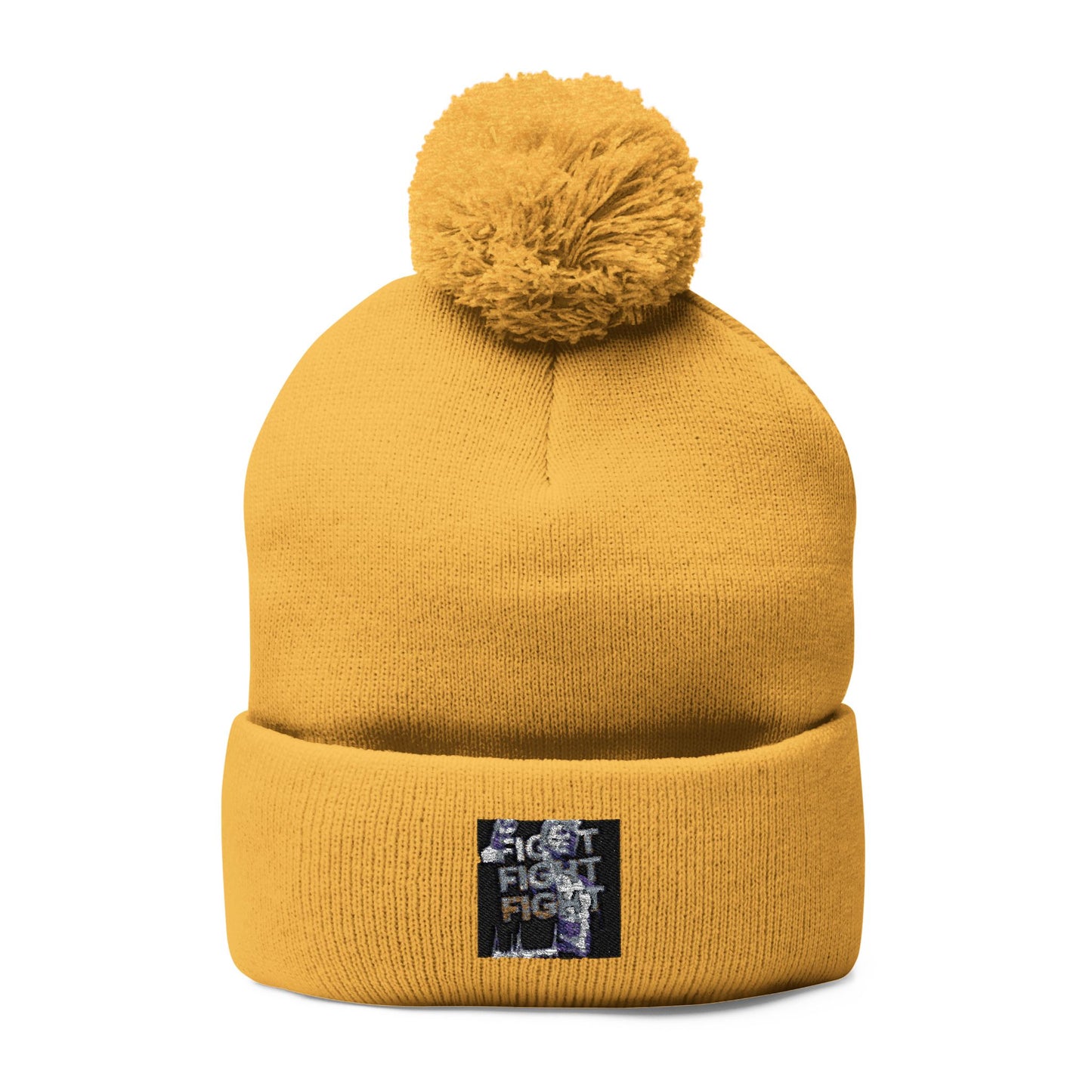 Embroidered Pom-Pom Knit Cap - Cozy Winter Beanie for Fighting Spirit