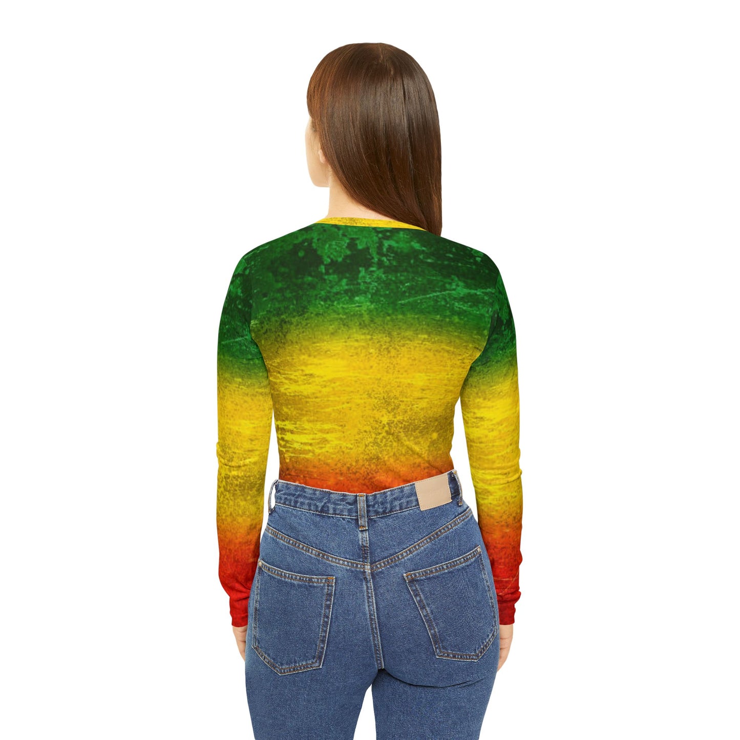 Rasta V-Neck Long Sleeve Shirt - Colorful Gradient Design for Women