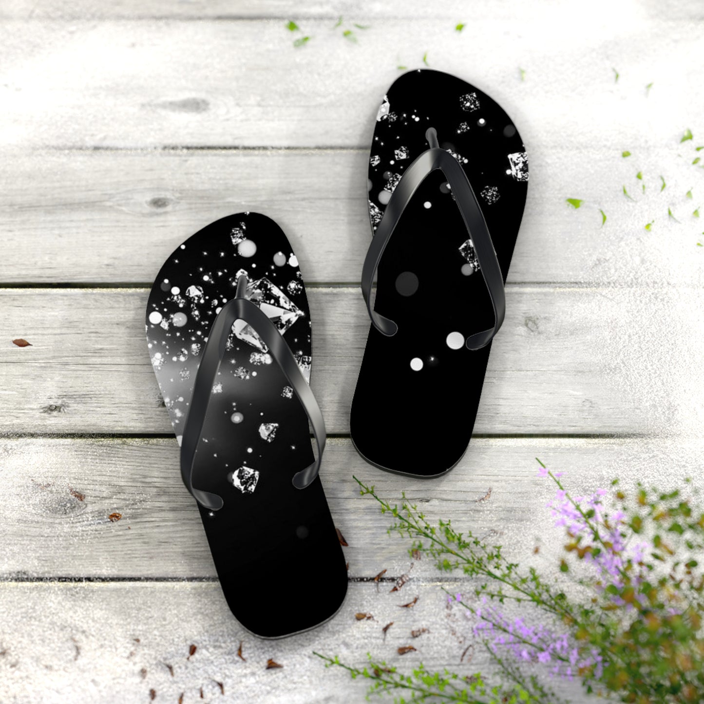 Elegant Black Diamond Flip Flops - Glamorous Summer Footwear