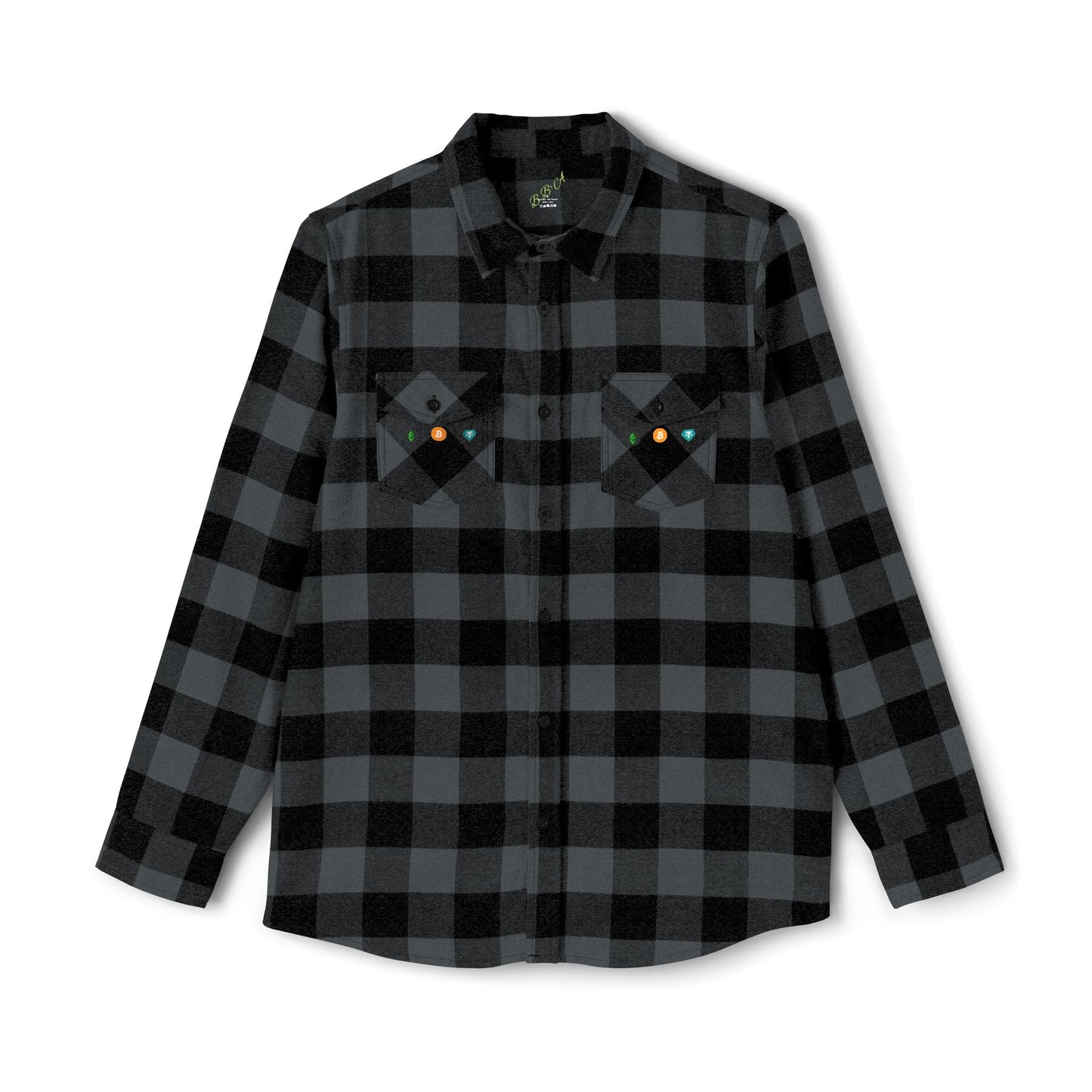 Crypto logo Cozy Unisex Flannel Shirt - Classic Black and Green Checkered Pattern