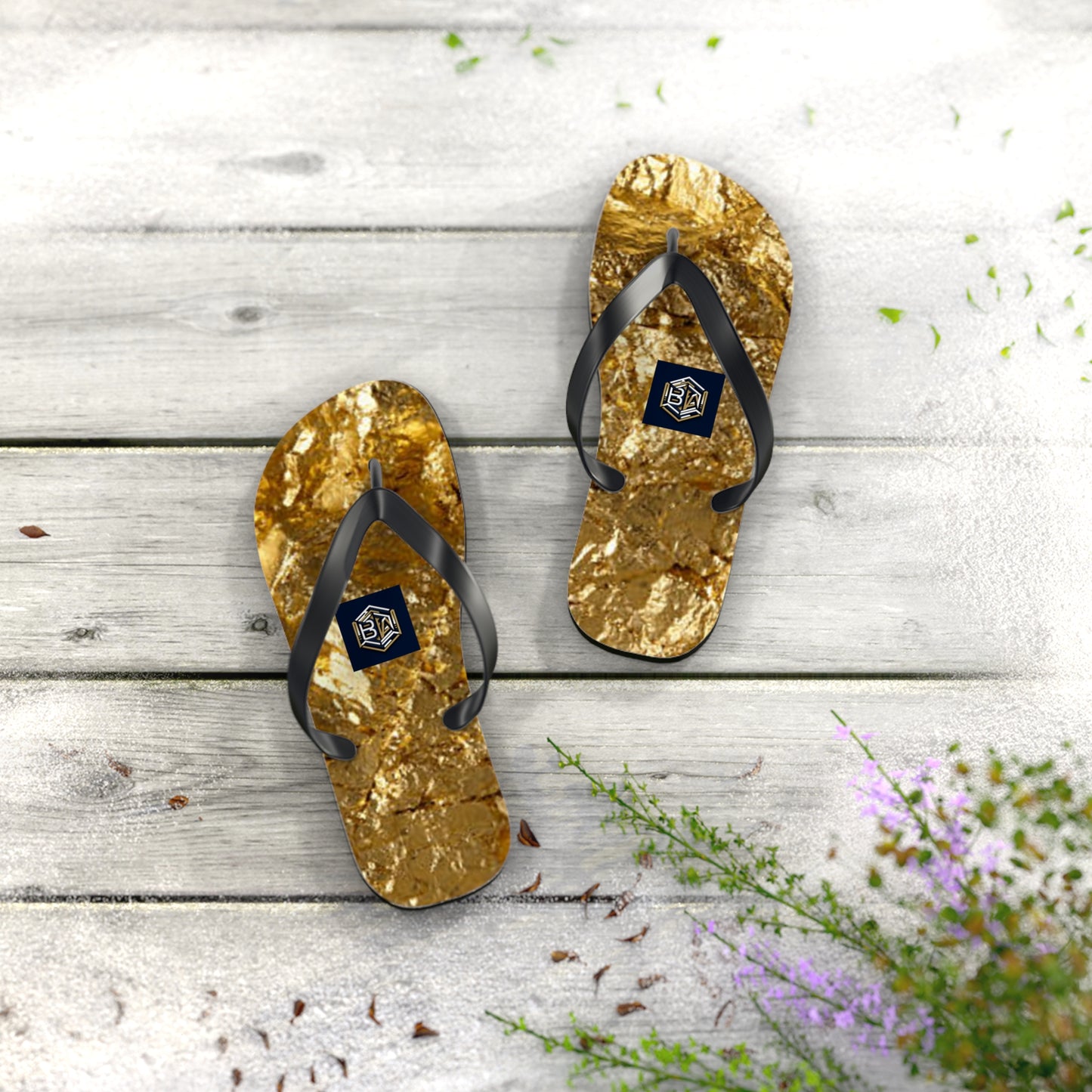 Luxury Gold Foil Flip Flops - Stylish Summer Sandals for Beach & Pool