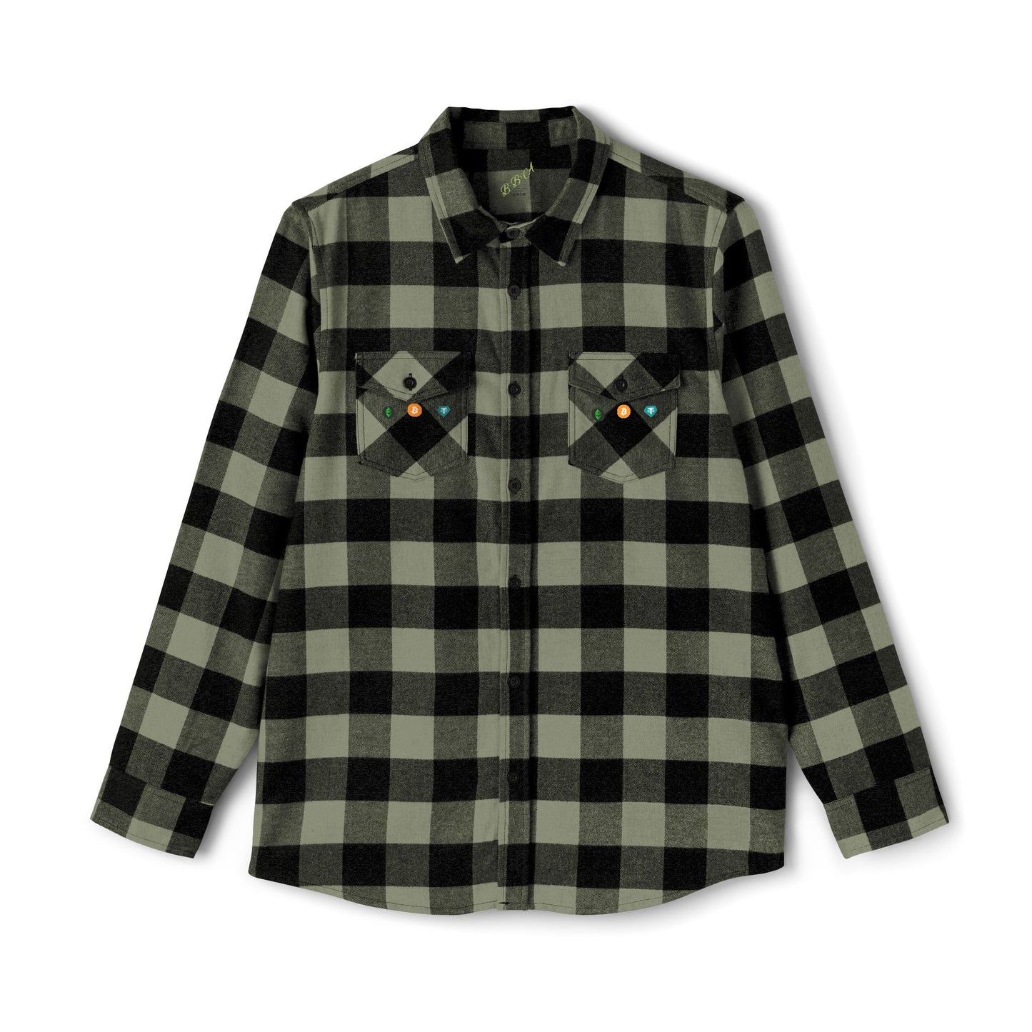 Crypto logo Cozy Unisex Flannel Shirt - Classic Black and Green Checkered Pattern