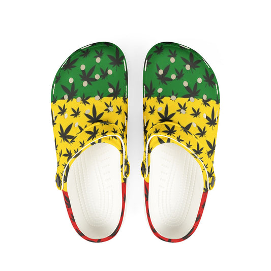 Colorful EVA Foam Clogs with jamaican gangja Leaf Design - Stylish Comfort for Every Occasion