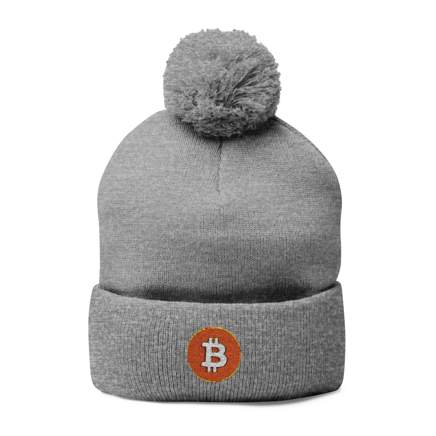 Bitcoin Pom-Pom Knit Cap - Cozy Gray Beanie for Winter