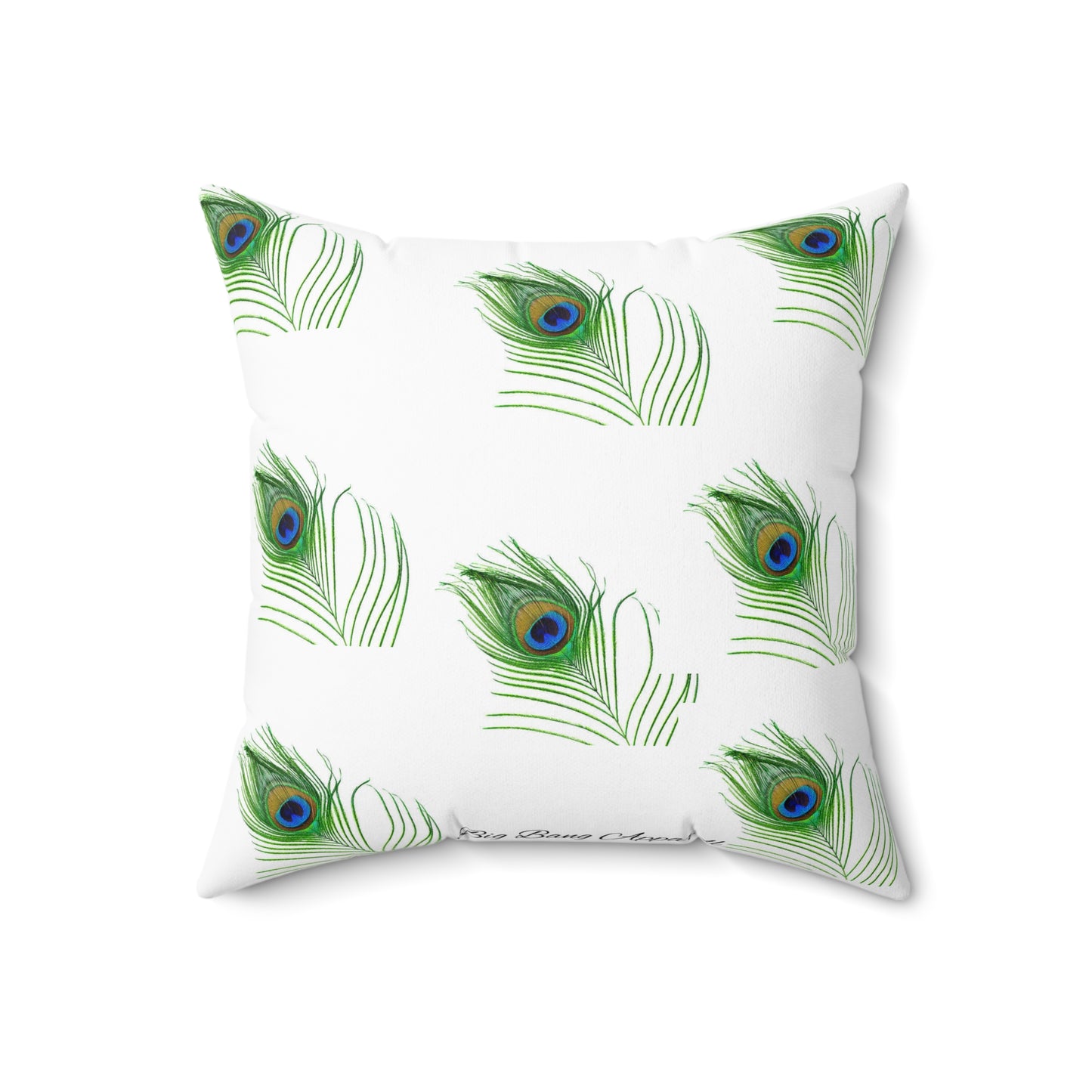 Big Bang Apparell sl peacock aqua feather Spun Polyester Square Pillow