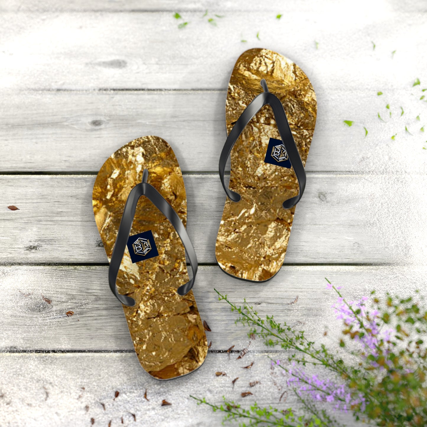 Luxury Gold Foil Flip Flops - Stylish Summer Sandals for Beach & Pool