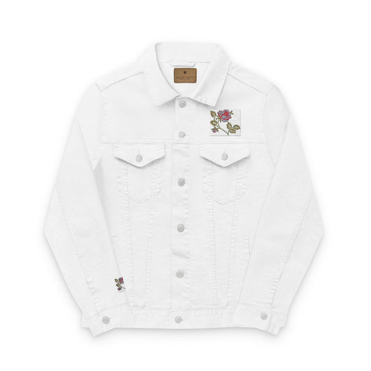 Embroidered Floral Unisex Denim Jacket - Stylish White Jacket for All Seasons