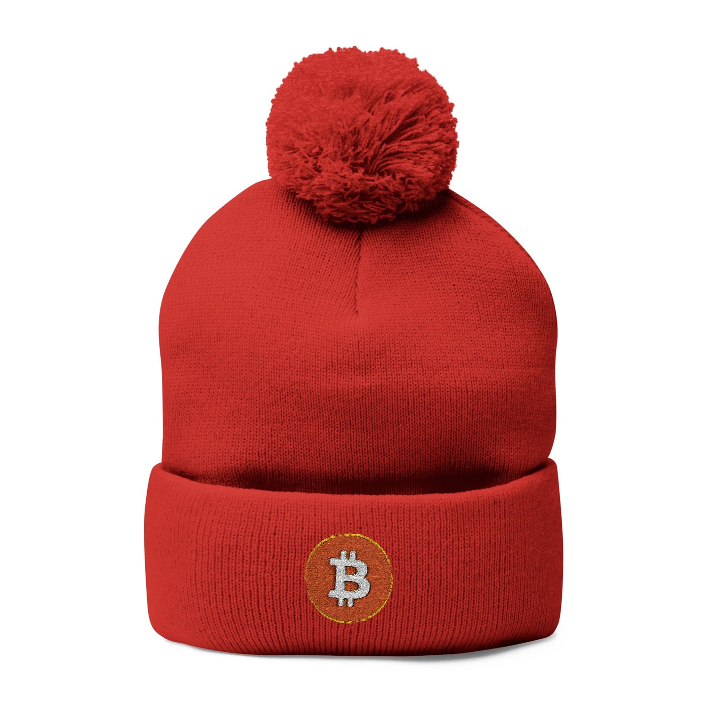 Bitcoin Pom-Pom Knit Cap - Cozy Gray Beanie for Winter