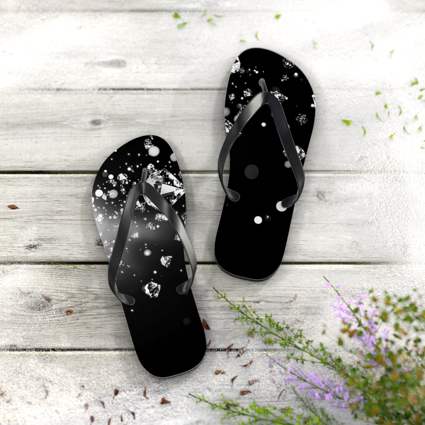 Elegant Black Diamond Flip Flops - Glamorous Summer Footwear