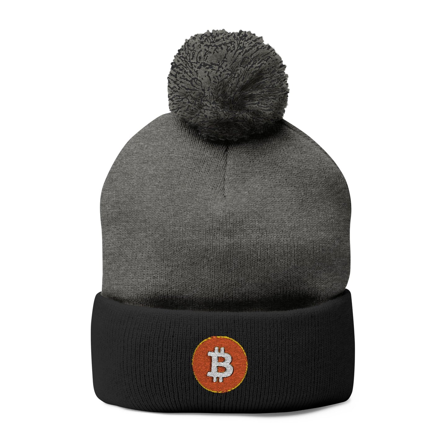 Bitcoin Pom-Pom Knit Cap - Cozy Gray Beanie for Winter