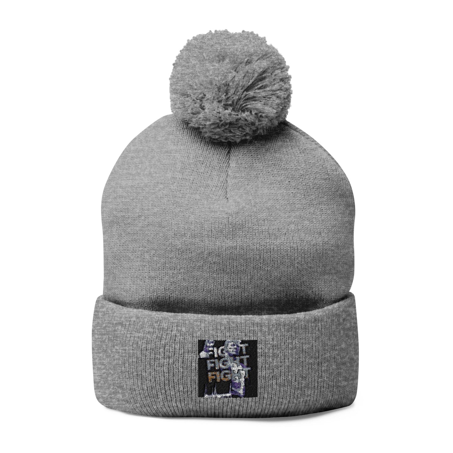 Embroidered Pom-Pom Knit Cap - Cozy Winter Beanie for Fighting Spirit