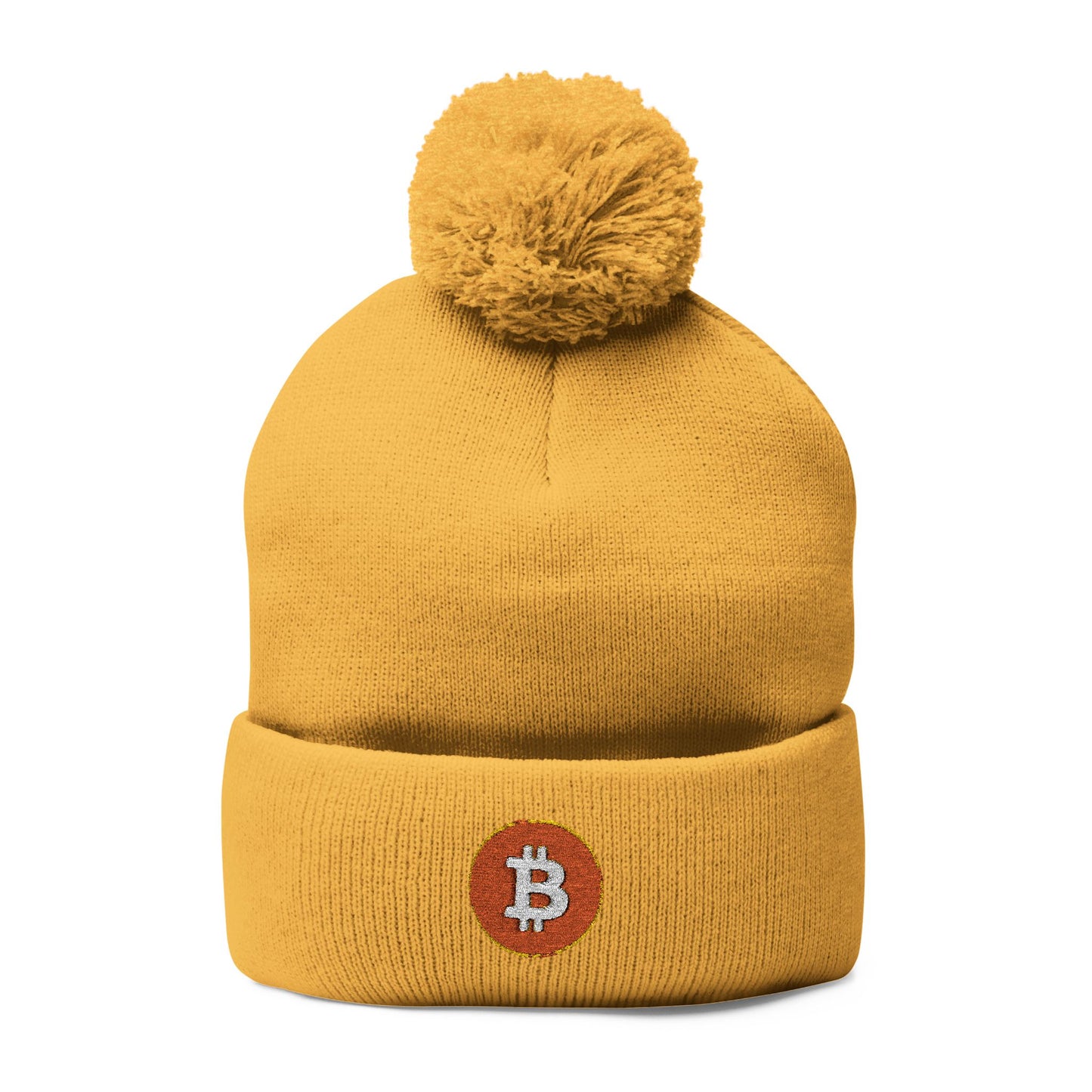 Bitcoin Pom-Pom Knit Cap - Cozy Gray Beanie for Winter