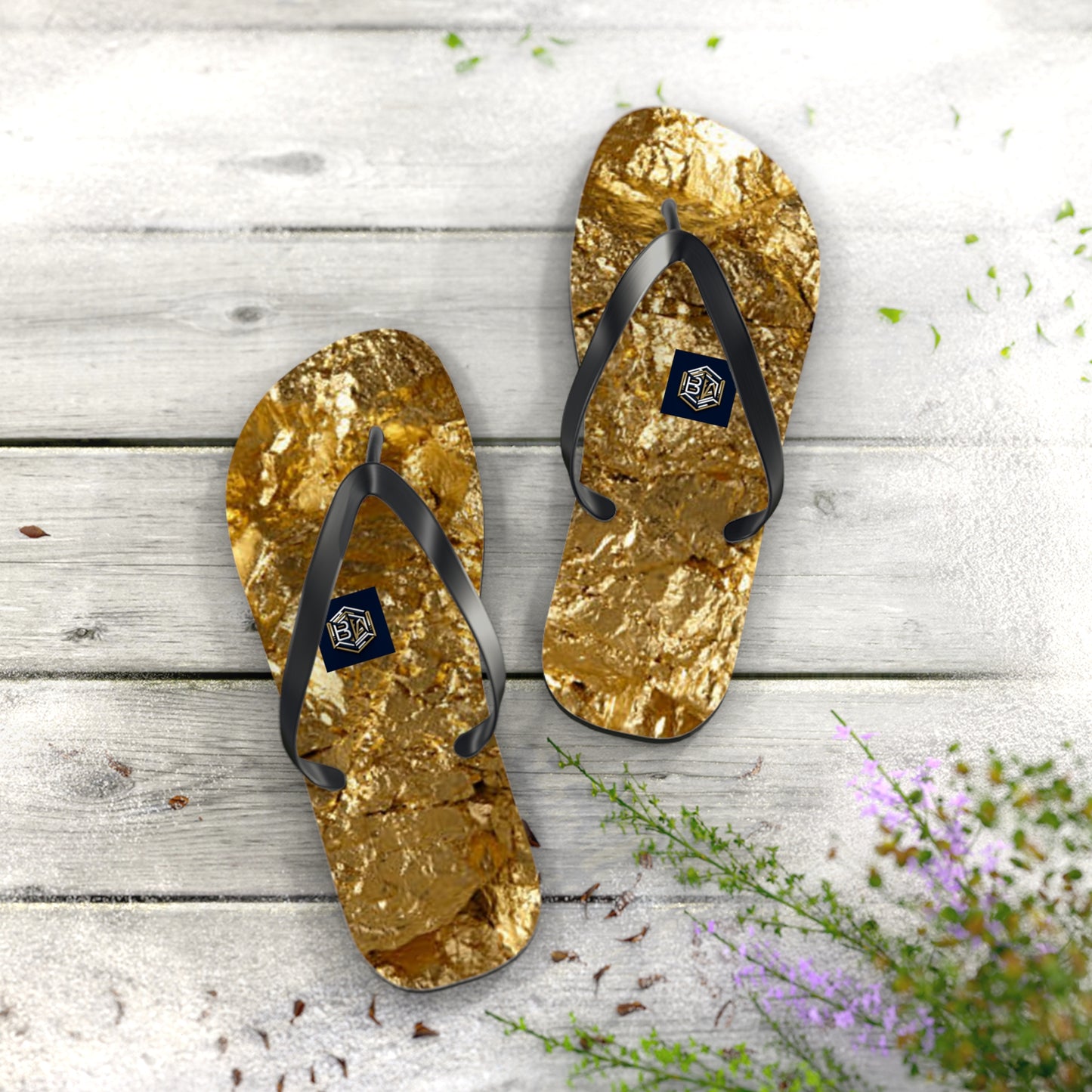 Luxury Gold Foil Flip Flops - Stylish Summer Sandals for Beach & Pool