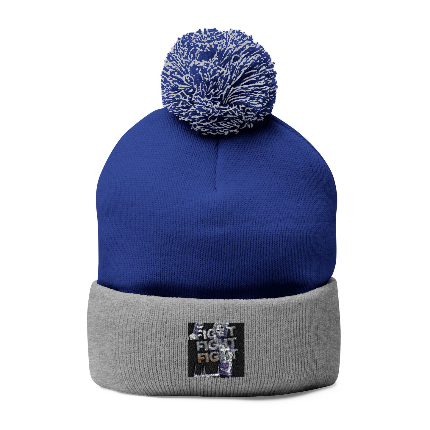 Embroidered Pom-Pom Knit Cap - Cozy Winter Beanie for Fighting Spirit