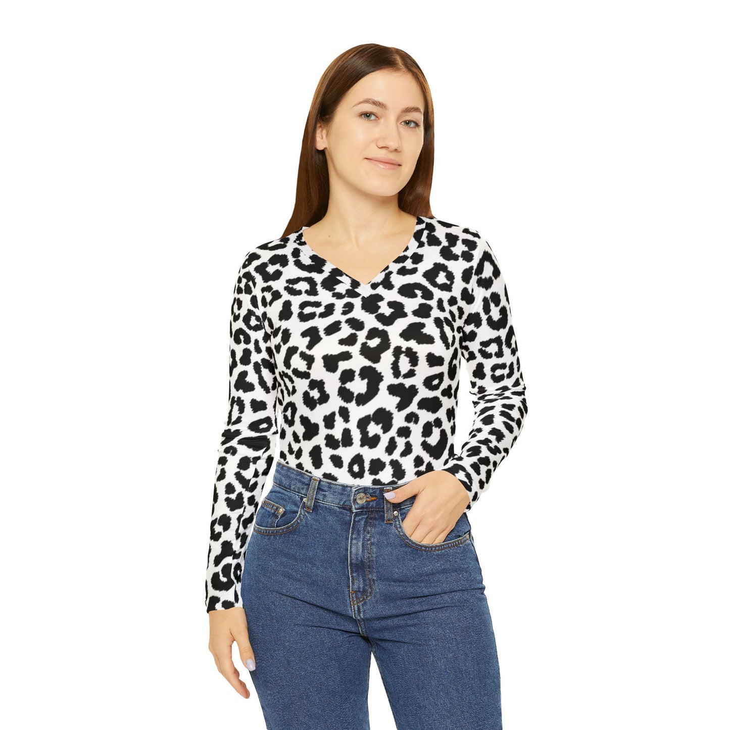 Chic Leopard Print Long Sleeve V-Neck Shirt for Women - Trendy Fashion Top