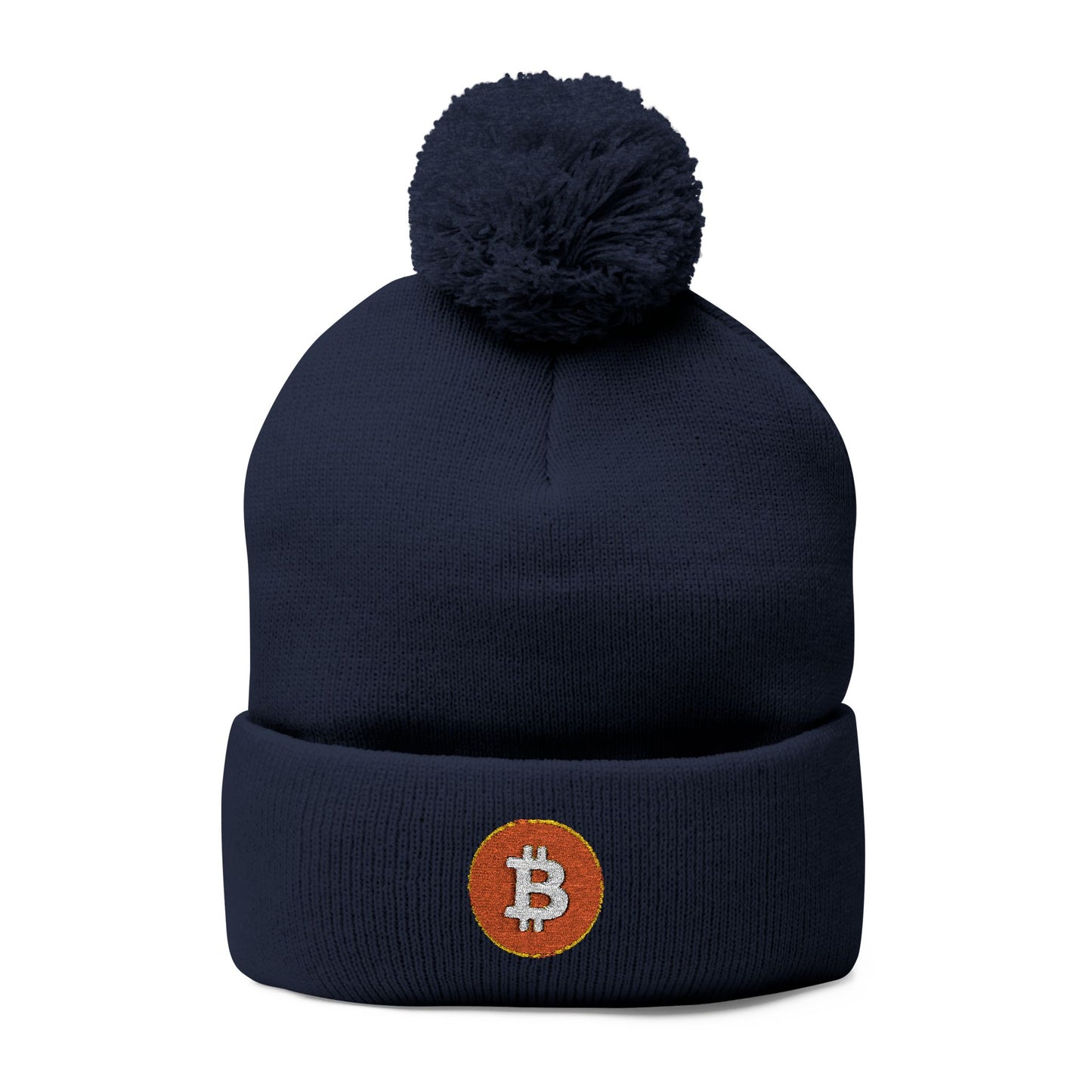 Bitcoin Pom-Pom Knit Cap - Cozy Gray Beanie for Winter